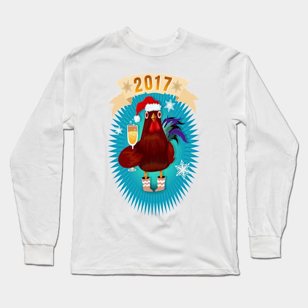 Happy New Year 2017 Red Rooster Long Sleeve T-Shirt by soondoock